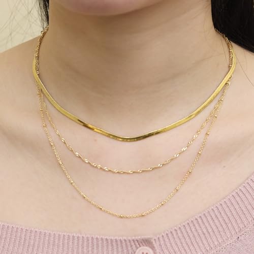 14K Gold Plated Paper Clip Chain Link Necklace Satellite Chain Necklace for Women - color: Singapore Chain Necklace
