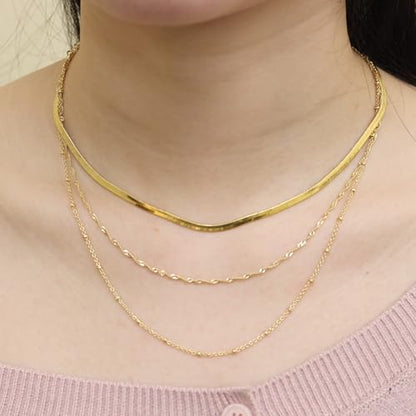 14K Gold Plated Paper Clip Chain Link Necklace Satellite Chain Necklace for Women - color: Singapore Chain Necklace