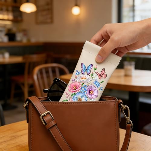 Diamond Art Painting Eye Glass Bag PU Sunglasses Glasses Storage Bag Built-in Glasses Cloth Press Automatic Closure - color: 3pcs-03