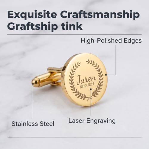 Personalized Engraved Round Stainless Steel Cufflinks for Men, Custom Initials Names Dates Cuff Links, Wedding Gifts for Groom, Groomsmen, Bride & Groom Fathers, Unique Present for Husband Boyfriend Birthday Anniversary