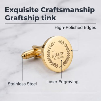 Personalized Engraved Round Stainless Steel Cufflinks for Men, Custom Initials Names Dates Cuff Links, Wedding Gifts for Groom, Groomsmen, Bride & Groom Fathers, Unique Present for Husband Boyfriend Birthday Anniversary