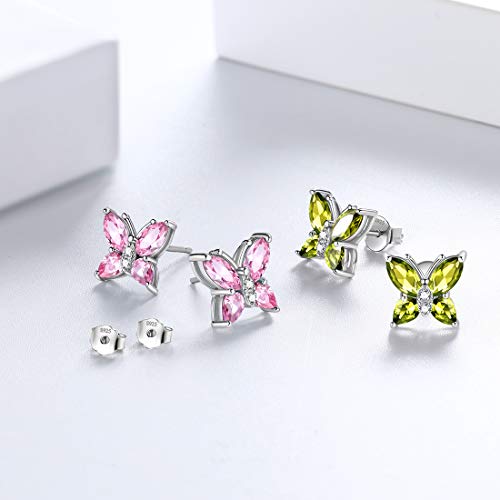 Aurora Tears Butterfly Jewelry,Women 925 Sterling Silver Butterflies Birthstone Pendant Necklace/Earrings/Rings Wedding Gift - color: J.October-set 1