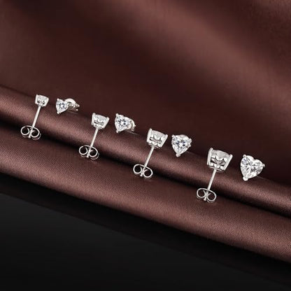 Brilliant Heart-cut/Oval-cut/Trillion-cut/Cushion-cut/Emerald-cut/Marquise-cut Stud, 925 Sterling Silver Cubic Zirconia Stud Earrings for Women Men - style: A-Heart-cut