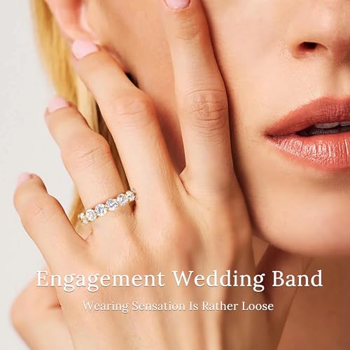 4mm 925 Sterling Silver Rings Gold Engagement Wedding Band Eternity Cubic Zirconia Round Simulated Diamond Stackable Ring for Women - color: Gold