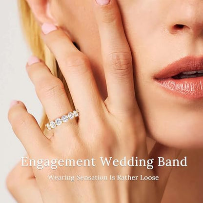 4mm 925 Sterling Silver Rings Gold Engagement Wedding Band Eternity Cubic Zirconia Round Simulated Diamond Stackable Ring for Women - color: Gold