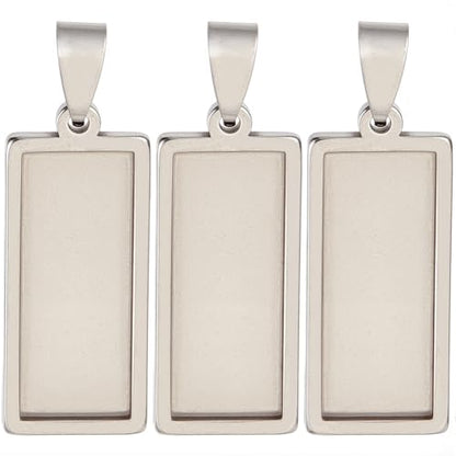 1 Box 10Pcs Stainless Steel Pendant Trays Bulk Rectangle Bezel Blanks 31x13mm Silver Charms Tray Base Cabochon Bezel Blank for Jewelry Making Resin Photo Craft DIY Necklace Bracelets Adults - style: silver rectangle