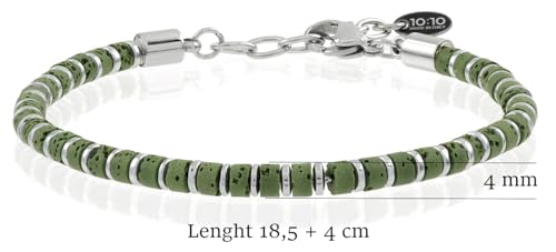 Beaded Bracelet for Men and Women – Natural Lava Gemstone Bracelet, Hematite and Stainless Steel – Adjustable, Durable and Elegant – Made in Italy - color: Green