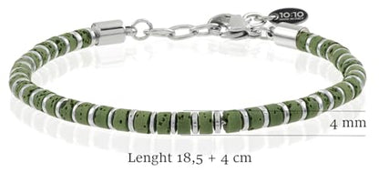 Beaded Bracelet for Men and Women – Natural Lava Gemstone Bracelet, Hematite and Stainless Steel – Adjustable, Durable and Elegant – Made in Italy - color: Green