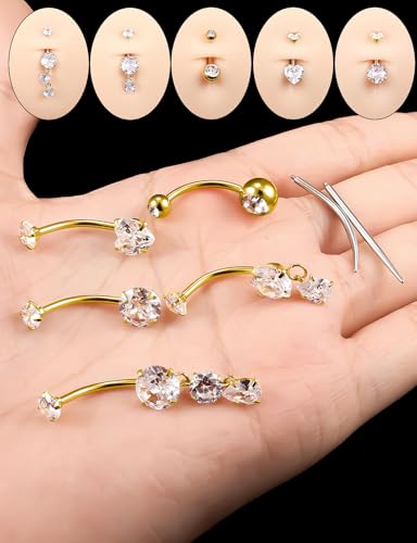 Internally Threaded Belly Button Rings Surgical Stee, Extra-Long & Short Simple Belly Rings, 14G Belly Piercing Jewelry,Navel Piercing Jewelry for Women Men 10mm 12mm 14mm 16mm - color: Gold internal thread Belly Button ring 14mm