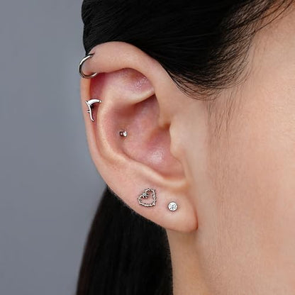 Hollow Heart Piercing Jewelry Collection - ASTM F136 Titanium Internally Threaded Flat Back Stud for Cartilage, Helix, Conch - color: Spiked Heart - Tit