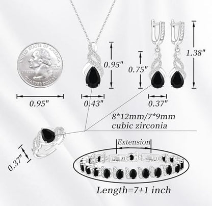 GZWHD Jewelry Set for Women CZ Earrings Necklace Ring Bracelet Set Prom Party Wedding Jewelry Gift for Mother Friend Wife - color: C-Black