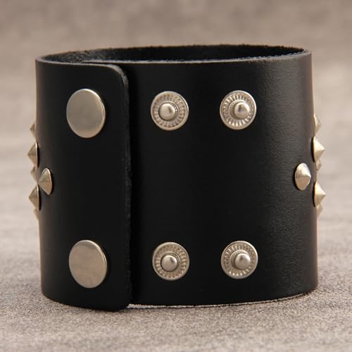 JAOYU Punk Leather Cuff Bracelet Goth Leather Wristband Rock Bracelet Biker Bracelet for Men Leather Armband Black Handmade Jewelry - color: Death Skull Bracelet Black