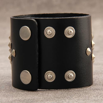 JAOYU Punk Leather Cuff Bracelet Goth Leather Wristband Rock Bracelet Biker Bracelet for Men Leather Armband Black Handmade Jewelry - color: Death Skull Bracelet Black