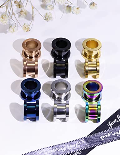 Lcolyoli Screw Fit Ear Gauges Kit Surgical Steel Tunnel Expander Earrings Earlobe Plugs Body Piercing Jewelry Set for Women Men 14G-00G 12 Pieces - style: h: 12Pcs-6 Colors-00G