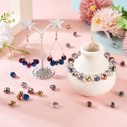 150Pcs Electroplate Faceted Teardrop Glass Beads Colorful Waterdrop Crystal Glass Beads Top Drilled Drop Beads Chandelier Dangle Pendants for DIY Earring Bracelet Necklace Jewelry Making - color: Mixed Color-C