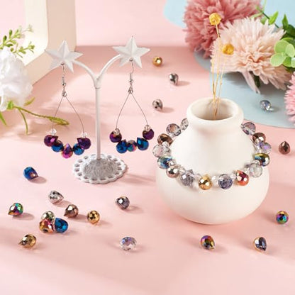 150Pcs Electroplate Faceted Teardrop Glass Beads Colorful Waterdrop Crystal Glass Beads Top Drilled Drop Beads Chandelier Dangle Pendants for DIY Earring Bracelet Necklace Jewelry Making - color: Mixed Color-C