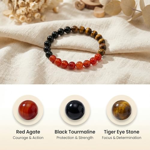 Bivei Protection Crystal Healing Bracelet | 8MM Strength Bracelet Spiritual Stretch Beaded Jewelry for Women Men Gift - color: Self Confidence, size: Medium 6.8-7.3 inch