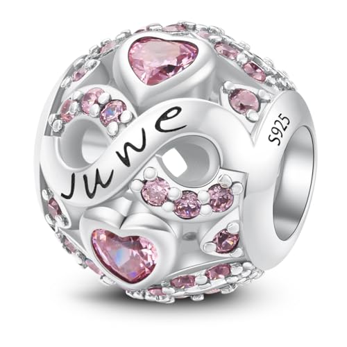 MICOO 925 Sterling Silver Jan-Dec Birthstone Charms For Bracelets and Necklaces, Original DIY Bead Charms With Cubic Zirconias Jewelry Birthday Gifts For Women. - color: 6-June Birthstone charm