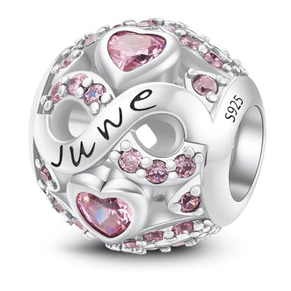 MICOO 925 Sterling Silver Jan-Dec Birthstone Charms For Bracelets and Necklaces, Original DIY Bead Charms With Cubic Zirconias Jewelry Birthday Gifts For Women. - color: 6-June Birthstone charm