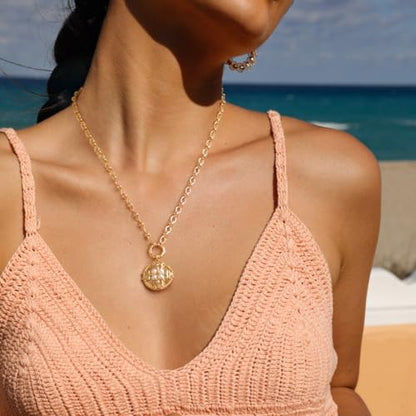 18k Gold Plated Chain Link Necklace for Women, Baroque Pearl/Compass Pendant Necklace - color: Cross