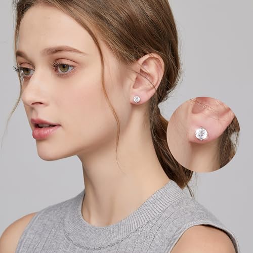 Jiamiaoi Stud Earrings Screw Back Sterling Silver Cubic Zirconia Stud Earrings Set 4 Millimeters-8 Millimeters Nickle Free Hypoallergenic Earring Studs - color: A-Round Cut White, size: 7mm