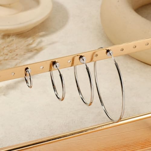 Magitaco 8 Pairs Clip On Hoop Earrings Stainless Steel Clip On Earrings for Women Fake Hoop Earring Spring Hoop Earring For Non-Pierced Ears - color: B:Sliver Tone
