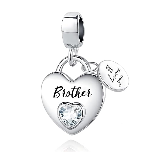 TCHYUN Family Series Dangle Charm Heart Birthstone Bead for Pandora Bracelet Women Gift - style: Brother