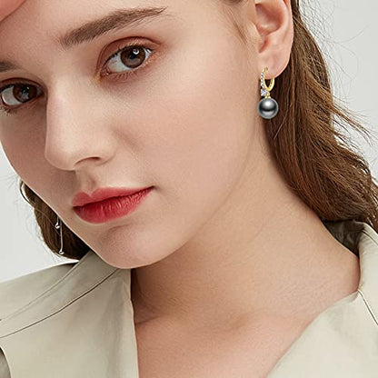 Pearl Earrings for Women 14K Gold Plated Hypoallergenic Pearl Earrings 5A Cubic Zirconia Dangle Earrings Elegant Jewelry - color: 2-Gold-black