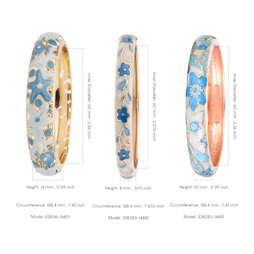 wynameleri Womens Multi-colors Cloisonne Bracelets Flower Enameled Gold Plated Hinged Cuff Bangles Jewelry Gift 3 Packs - color: 3 Pcs Set-Light Blue