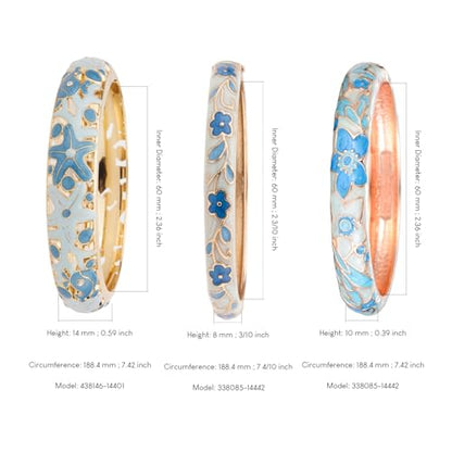 wynameleri Womens Multi-colors Cloisonne Bracelets Flower Enameled Gold Plated Hinged Cuff Bangles Jewelry Gift 3 Packs - color: 3 Pcs Set-Light Blue