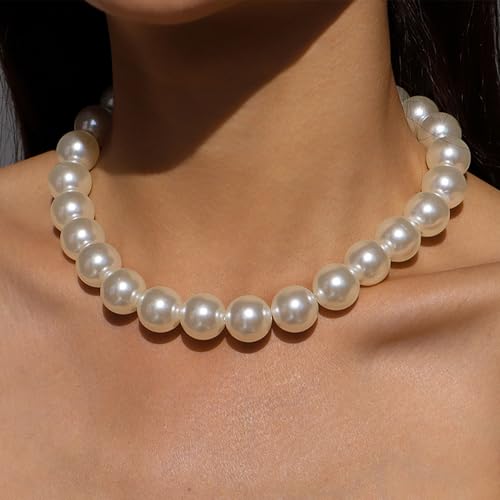 Chunky Pearl Choker Necklace - Stackable Statement Wedding Party Jewelry Gift - size: 12mm pearl