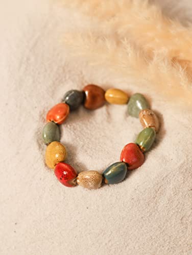Boho Hippie Colorful Ceramic Beads Strand Stretch Bracelet, Bohemian Summer Beach Jewelry Gift for Women - color: S03