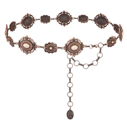 Montana West Rustic Couture's Turquoise Western Concho Chain Belt for Women | Large Western Cowgirl Metal Adjustable Boho Body Chain Belt for Dresses Jeans Country Concert - color: Angel White Smoke