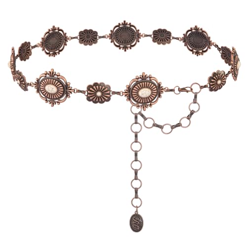 Montana West Rustic Couture's Turquoise Western Concho Chain Belt for Women | Large Western Cowgirl Metal Adjustable Boho Body Chain Belt for Dresses Jeans Country Concert - color: Angel White Smoke