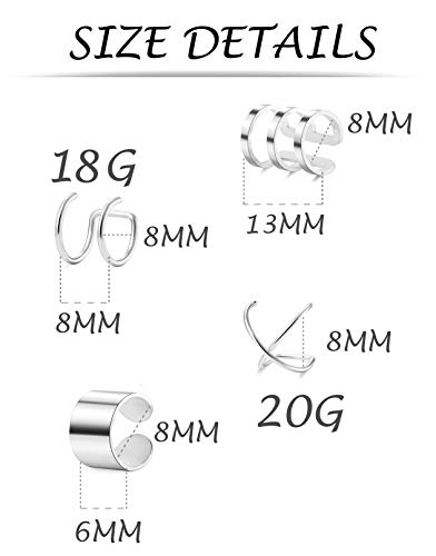 4-10 Pairs Stainless Steel Ear Cuff Helix Cartilage Clip On Wrap Earrings Fake Nose Ring Non-Piercing Adjustable - color: A4: 4 Pairs, Silver Tone