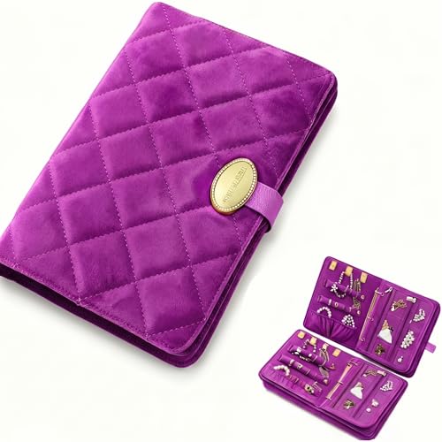 Velvet Jewelry Organizer Case Mini Travel Jewelry Bag with 3 Detachable Pages Multiple Compartments for Necklaces, Rings, Earrings, Tangle-Free, Giftable (Purple) - color: Purple