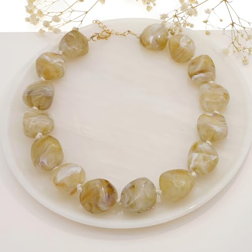 We We Chunky Colorful Beaded Necklace for Women Large Boho Statement Bead Chokers Necklaces Turquoise Blue Big Beads Jewelry Neck Summer Beach - color: big bead brown