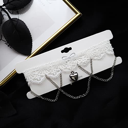 Bethynas Gothic White Lace Sexy Choker Necklace Heart Butterfly Pendant Tassel Collar Neck Chain Bridal Wedding Jewelry for Women Girls - color: Style A