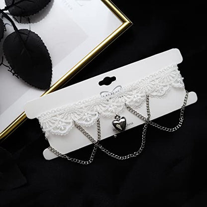 Bethynas Gothic White Lace Sexy Choker Necklace Heart Butterfly Pendant Tassel Collar Neck Chain Bridal Wedding Jewelry for Women Girls - color: Style A