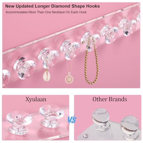 2Pcs Wall Necklace Holder for Women, Hanging Jewelry Organizer Wall Mount Crystal Holder Necklace Wall Hanger, Acrylic Bracelet Holder Organizer Jewelry Rack Adhesive Hooks Necklace Storage - style: 2 Pcs 12 Hooks