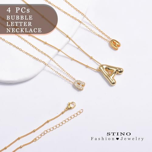 stino 4PCs Bubble Initial Letter Necklace Set, No Tarnish 14K Gold Plated Alphabet Pendant, Jewelry for Women - style: Aa