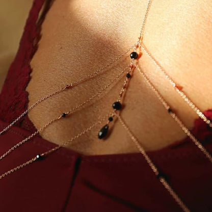 Gold Bra Chain Black Rhinestone Chest Chains Bikini Bra Body Chain Jewelry for Women