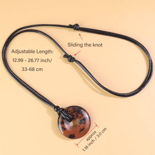 FANASY Natural Gemstone Pendant Necklce Lucky Coin Crystal Necklace Protection Donut Pendnat with Adjustable Rope for Men Women - color: Golden Swan Stone