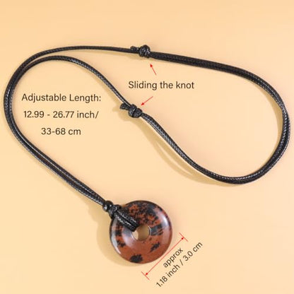FANASY Natural Gemstone Pendant Necklce Lucky Coin Crystal Necklace Protection Donut Pendnat with Adjustable Rope for Men Women - color: Golden Swan Stone