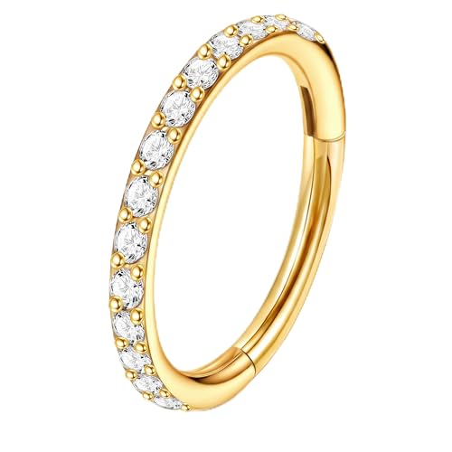 Staligue Nose Hoop ring - 316L Surgical Steel Nose Ring 16/18/20G Hinged Diamond Nose Ring Hoop Septum Clicker Rings Cartilage Earring Helix Rook Tragus Daith Piercing Jewelry for Women 6MM/8MM/10MM/12MM - color: Gold, size: 16G-8MM
