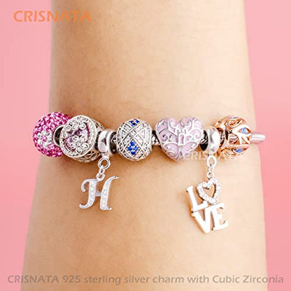 26 Letter Pendant Charms, Polished 925 Sterling Silver Complete Initial A-Z Dangling CZ Stone Alphabet Beads, fits European Bracelet Necklace, Gift for Mother/Father/Daughter/Son/Sister/Aunt - color: Letter H CZ Pendant Charm
