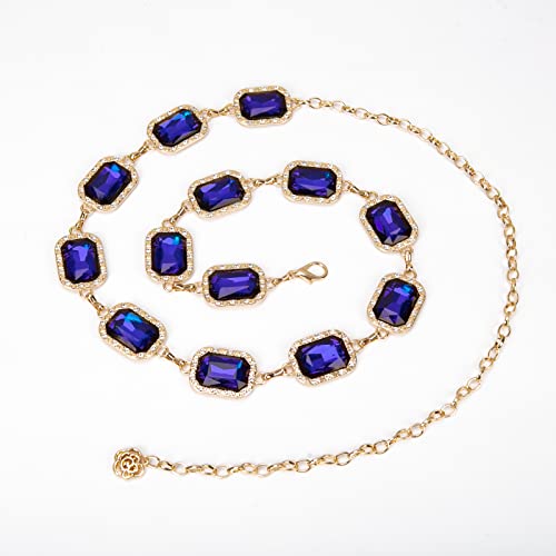 ILuvatar Green Glass Diamond Chain Belt - Metal Women's Western Style Dress Belt - color: Gold-s-blue