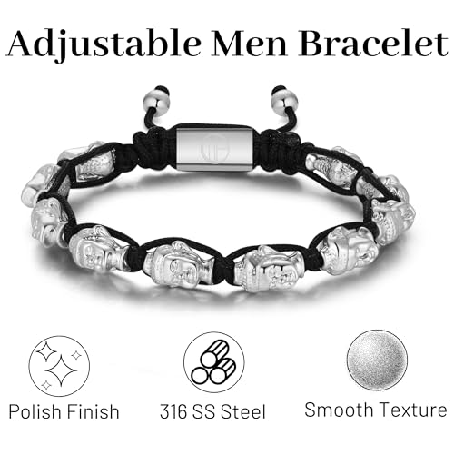 18K Gold-Plated Bracelets for Men Franco Link Chain Adjustable | Stainless Steel Bracelet, Gold Beads Bracelet, Handcrafted Braided, Mens Jewelry Birthday Gift for Men - color: Light Silver