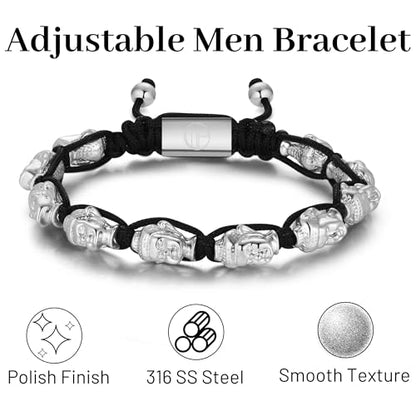 18K Gold-Plated Bracelets for Men Franco Link Chain Adjustable | Stainless Steel Bracelet, Gold Beads Bracelet, Handcrafted Braided, Mens Jewelry Birthday Gift for Men - color: Light Silver