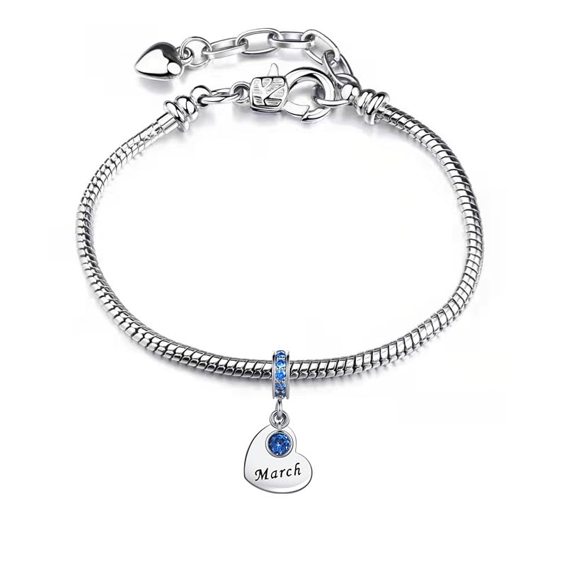 NARTGO January-December Birthstone Birthday Charm Heart Dangle Beads Jewelry Gift for Women Compatible with Pandora Bracelets & Necklaces - style: March Birthstone
